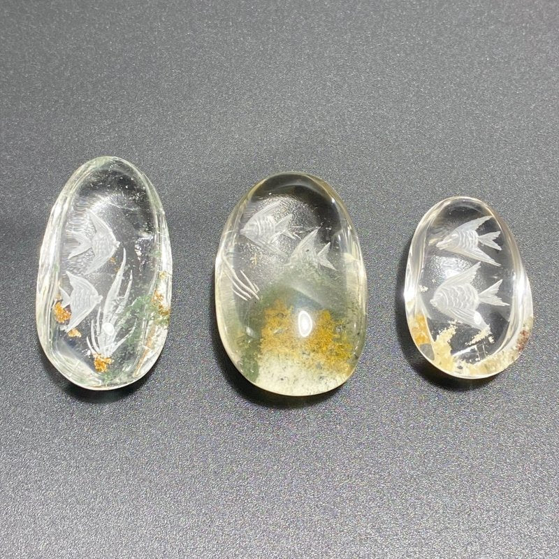 3 Pieces Fish Garden Quartz Inner Scene Carving - Wholesale Crystals