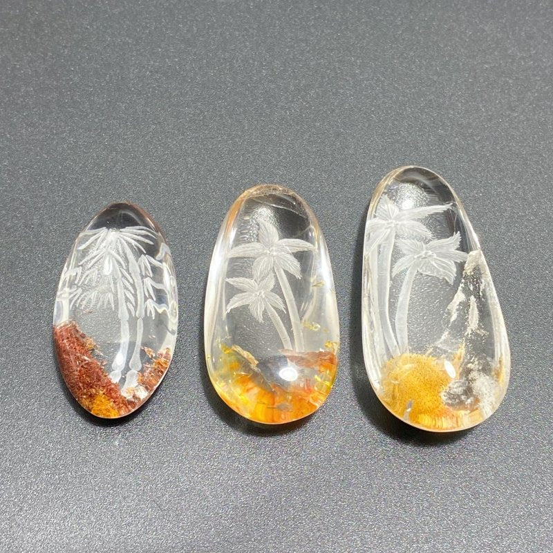 3 Pieces Flower&Tree Garden Quartz Inner Scene Carving - Wholesale Crystals