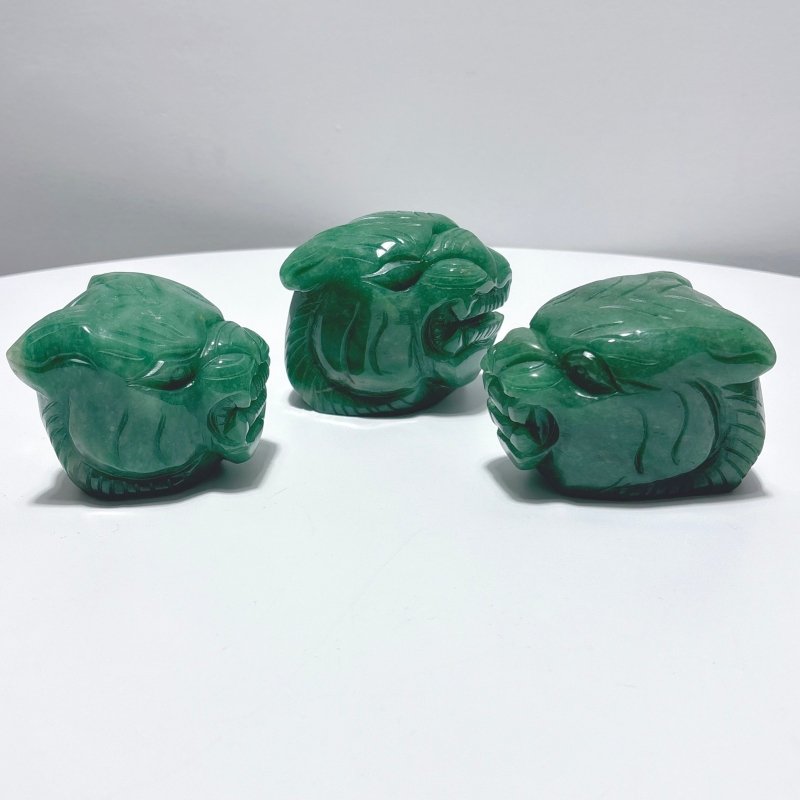 3 Pieces Green Aventurine Tiger Head Carving - Wholesale Crystals