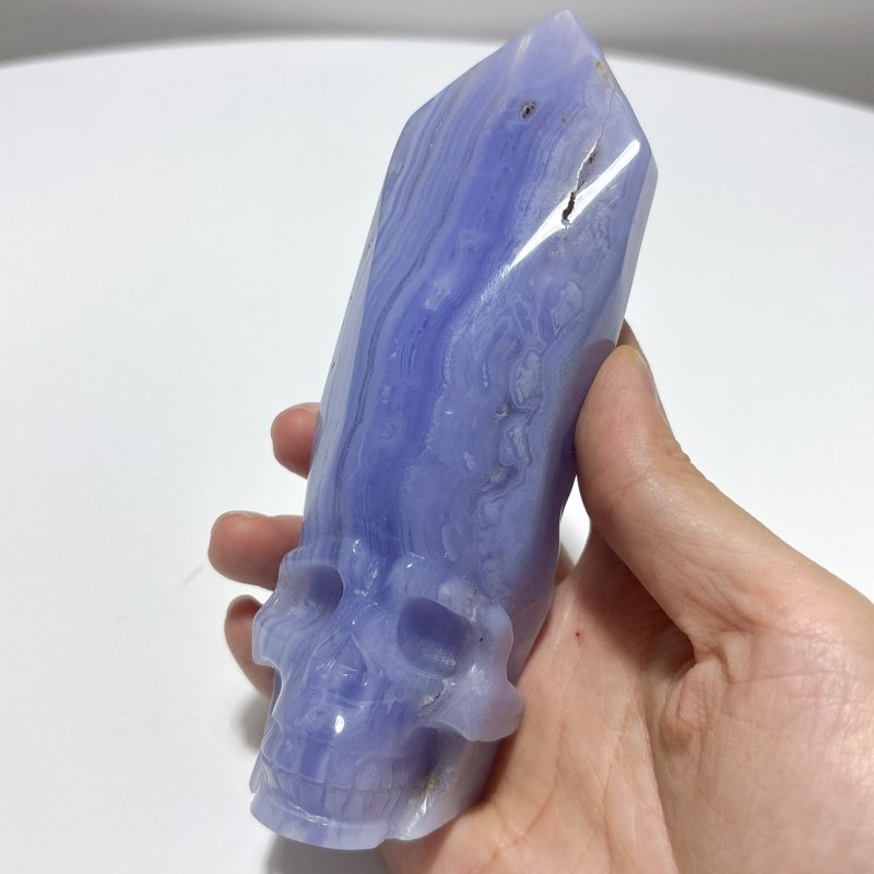 3 Pieces High Quality Blue Lace Agate Skull Carving - Wholesale Crystals