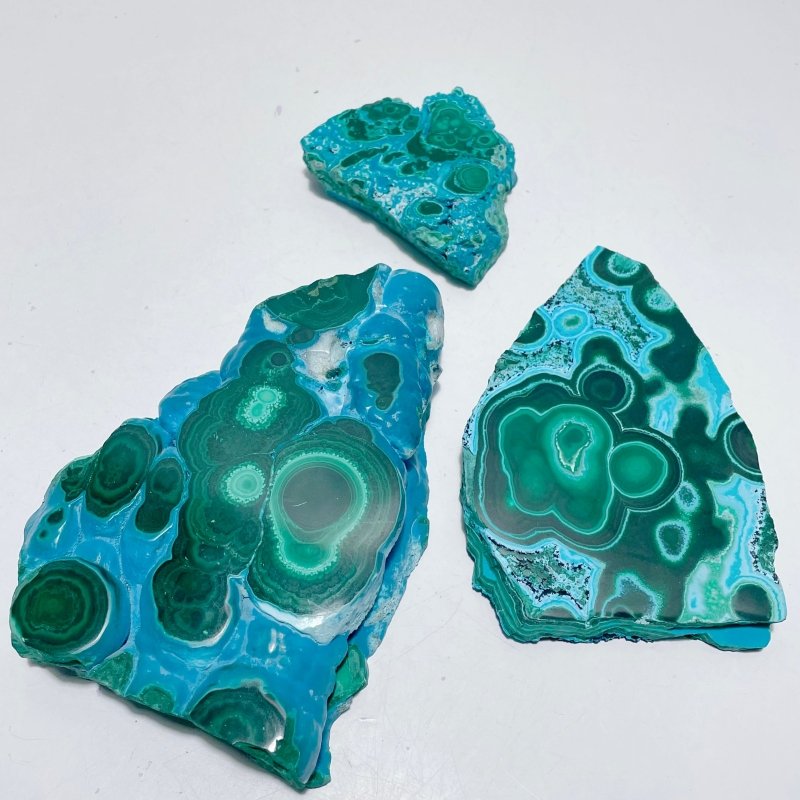 3 Pieces High Quality Chrysocolla Mixed Malachite Slab Specimen - Wholesale Crystals