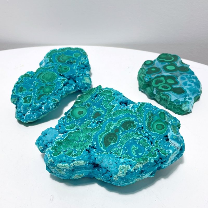 3 Pieces High Quality Chrysocolla Mixed Malachite Slab Specimen - Wholesale Crystals