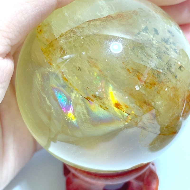 3 Pieces High Quality Dentritic Quartz Citrine Spheres With Rainbow For Collection - Wholesale Crystals