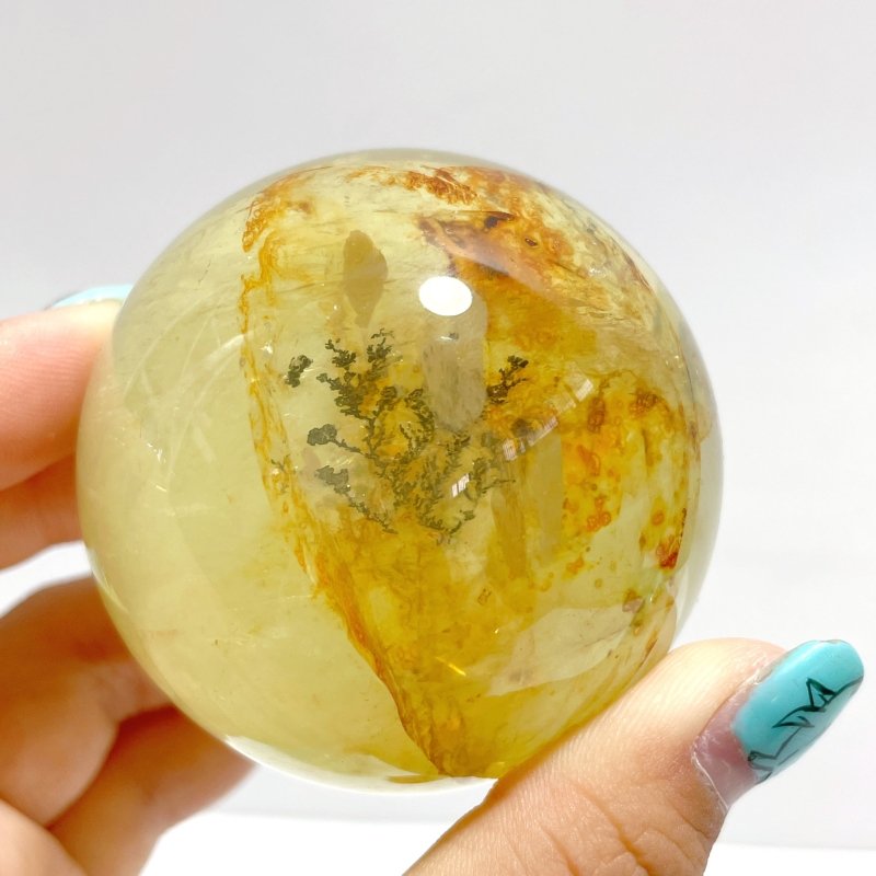 3 Pieces High Quality Dentritic Quartz Citrine Spheres With Rainbow For Collection - Wholesale Crystals