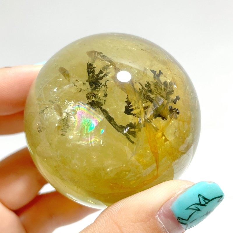 3 Pieces High Quality Dentritic Quartz Citrine Spheres With Rainbow For Collection - Wholesale Crystals