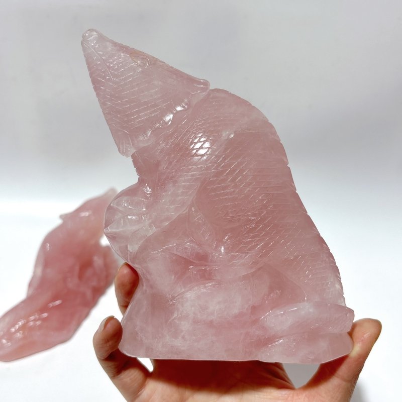 3 Pieces High Quality Rose Quartz Lizard Carving -Wholesale Crystals