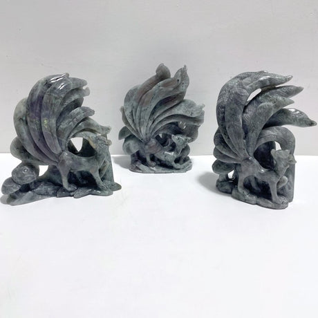 3 Pieces Labradorite Nine - tailed Fox Carving - Wholesale Crystals