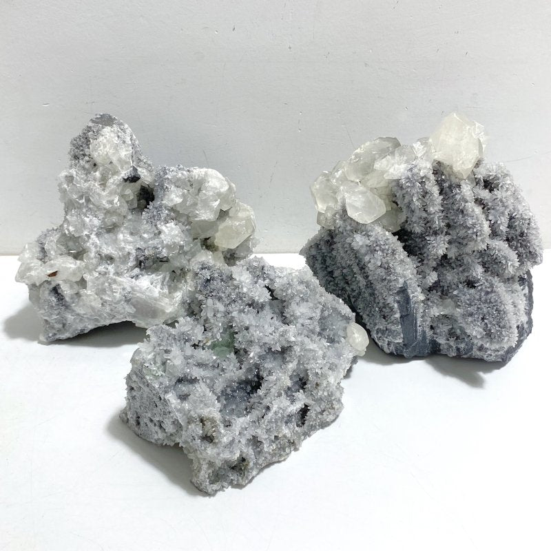3 Pieces Large Black Clear Quartz Cluster Mixed Calcite Specimen -Wholesale Crystals