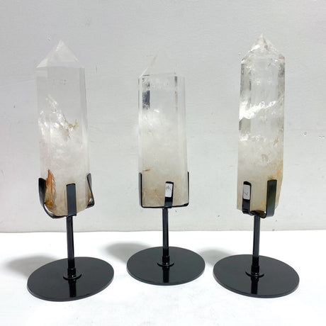 3 Pieces Large Clear Quartz Point Raw Bottom With Stand 2 - Wholesale Crystals