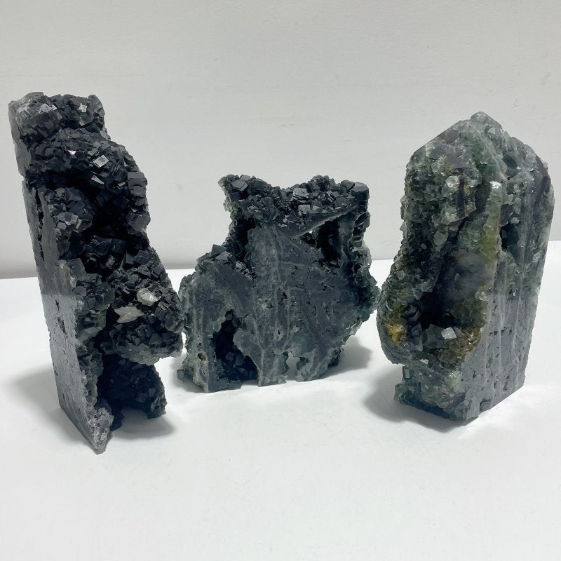 3 Pieces Large Cutting Fluorite Mineral Geode Cubes Specimen Tower - Wholesale Crystals