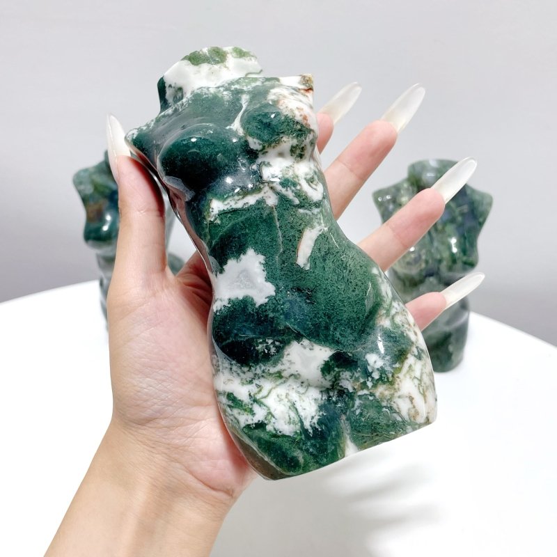 3 Pieces Large Moss Agate Goddess Carving - Wholesale Crystals