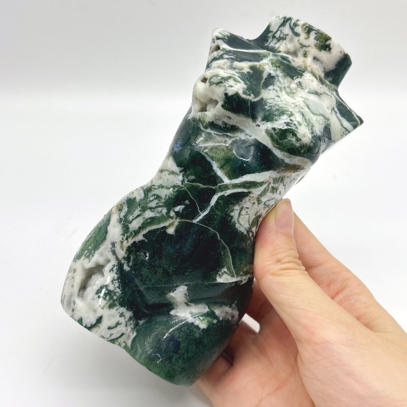 3 Pieces Large Moss Agate Goddess Carving - Wholesale Crystals