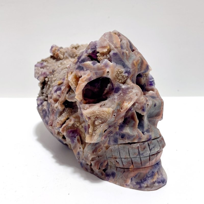 3 Pieces Large Purple Fluorite Skull Carving - Wholesale Crystals