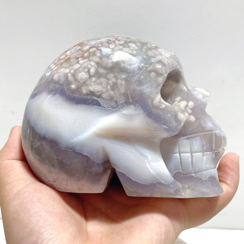 3 Pieces Large Sakura Flower Agate Skull Carving - Wholesale Crystals