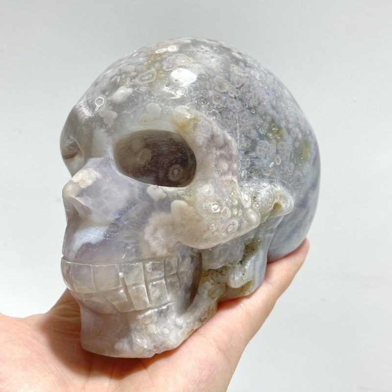 3 Pieces Large Sakura Flower Agate Skull Carving - Wholesale Crystals