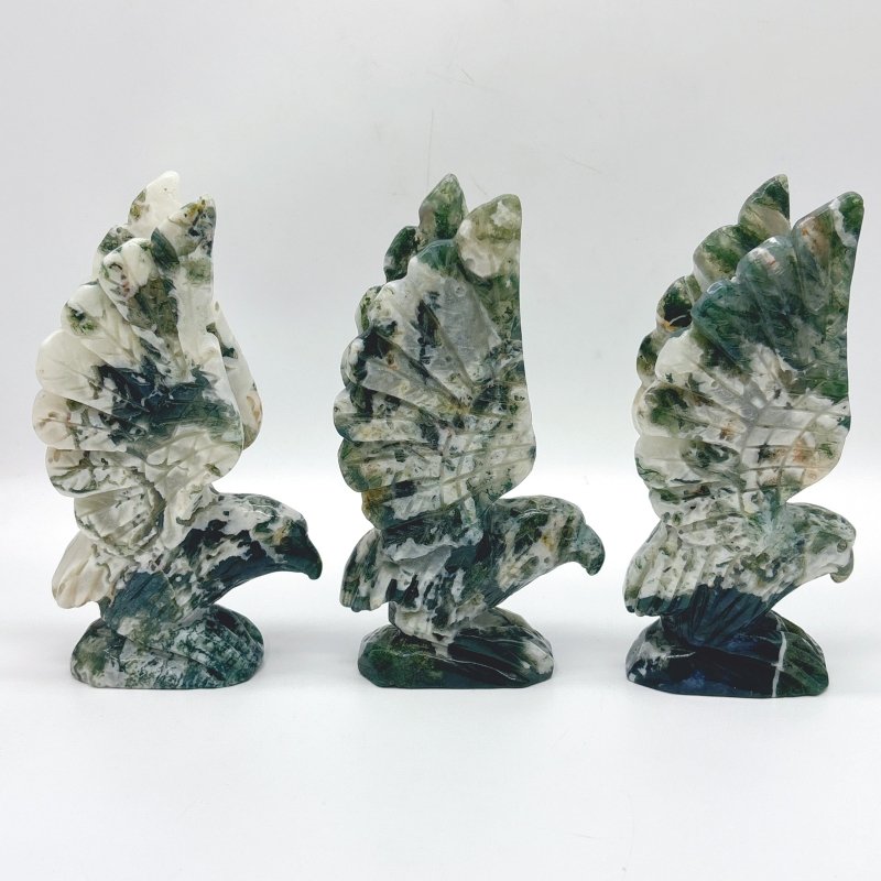 3 Pieces Moss Agate Eagle Carving - Wholesale Crystals