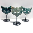 3 Pieces Moss Agate Fox Mask Carving With Stand - Wholesale Crystals