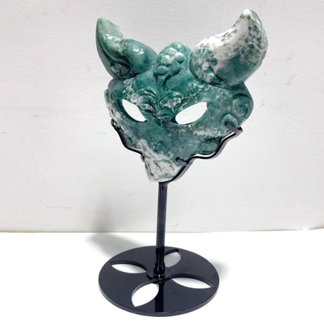 3 Pieces Moss Agate Fox Mask Carving With Stand - Wholesale Crystals