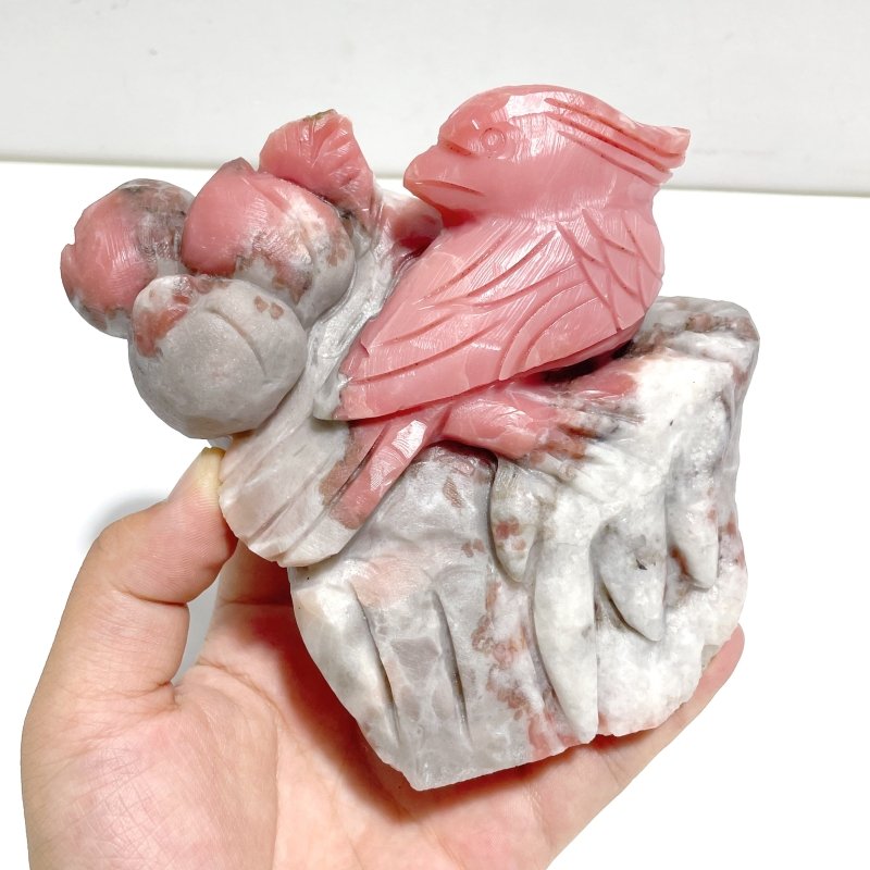 3 Pieces Pink Opal Bird Carving - Wholesale Crystals