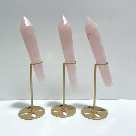 3 Pieces Rose Quartz Magic Scepter Wand with Stand - Wholesale Crystals
