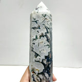 3 Pieces Tall Geode Druzy White Moss Agate Tower Points - Wholesale Crystals