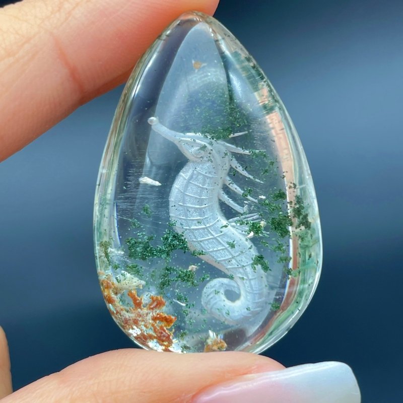 3 Pieces Unique Seahorse Garden Quartz Inner Scene Carving - Wholesale Crystals