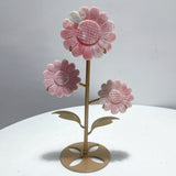 3 Pieces Unique Sunflower Carving With Stand Fire Quartz Fluorite Pink Opal#2 - Wholesale Crystals