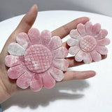 3 Pieces Unique Sunflower Carving With Stand Fire Quartz Fluorite Pink Opal#2 - Wholesale Crystals