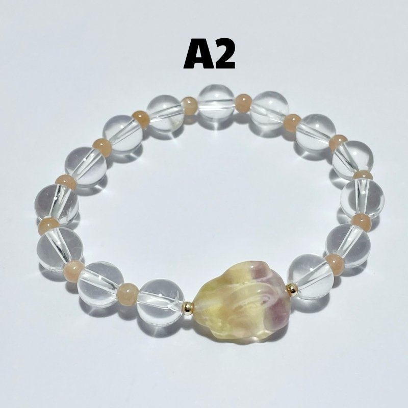 3 Types Fluorite Rabbit With Clear Quartz Bracelet Wholesale Original Design - Wholesale Crystals