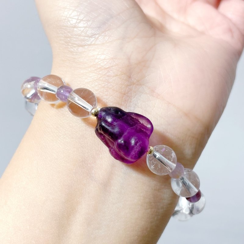 3 Types Fluorite Rabbit With Clear Quartz Bracelet Wholesale Original Design - Wholesale Crystals
