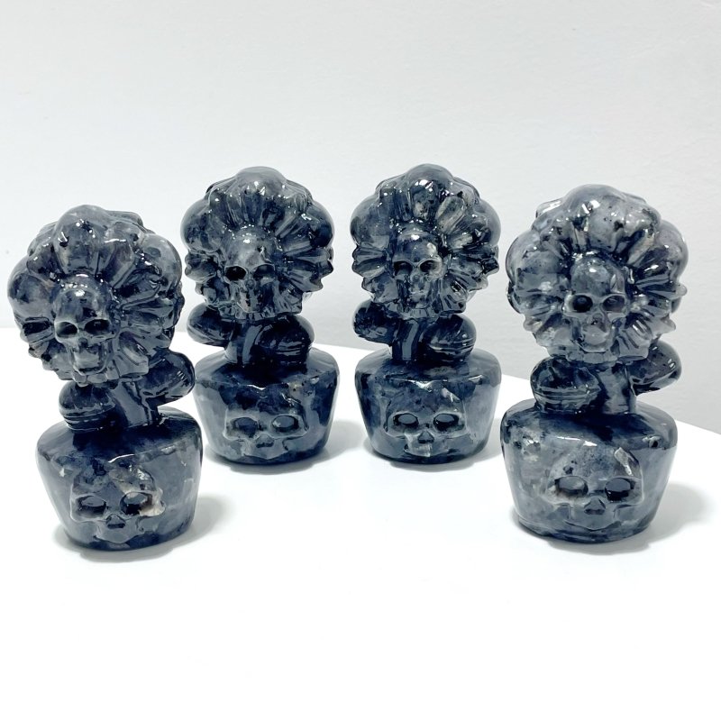 3 Types Skull Sunflower Carving Wholesale Green Jade Yooperlite Larvikite - Wholesale Crystals