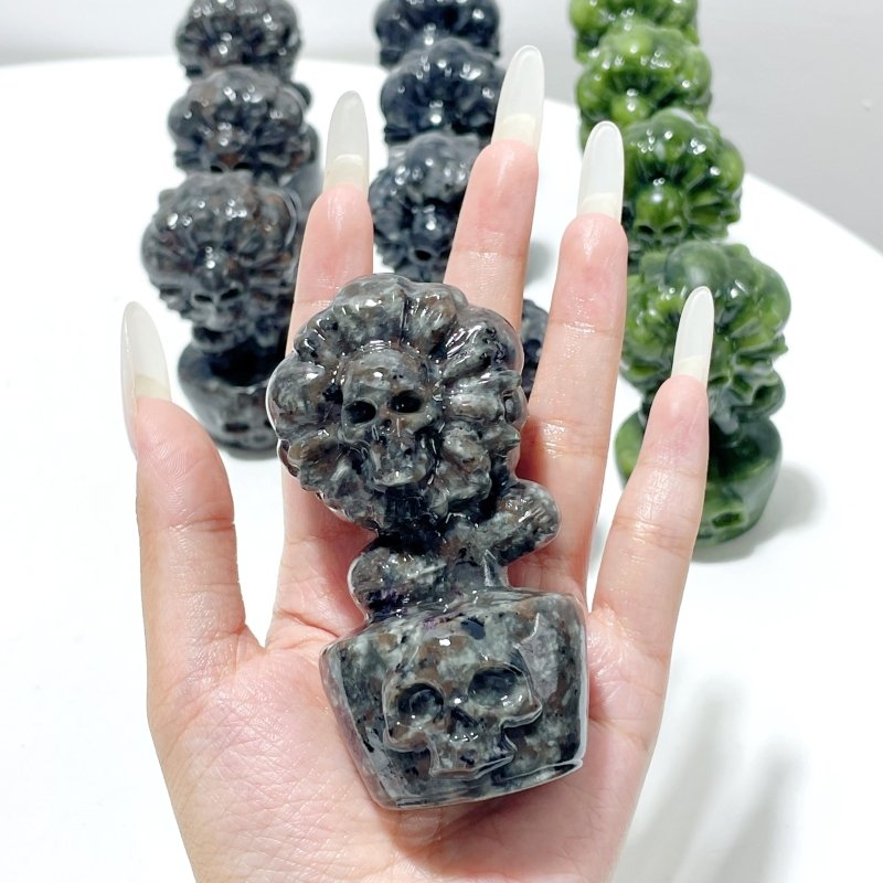 3 Types Skull Sunflower Carving Wholesale Green Jade Yooperlite Larvikite - Wholesale Crystals