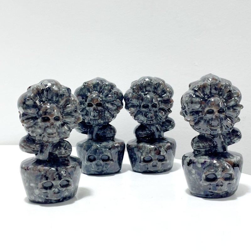 3 Types Skull Sunflower Carving Wholesale Green Jade Yooperlite Larvikite - Wholesale Crystals