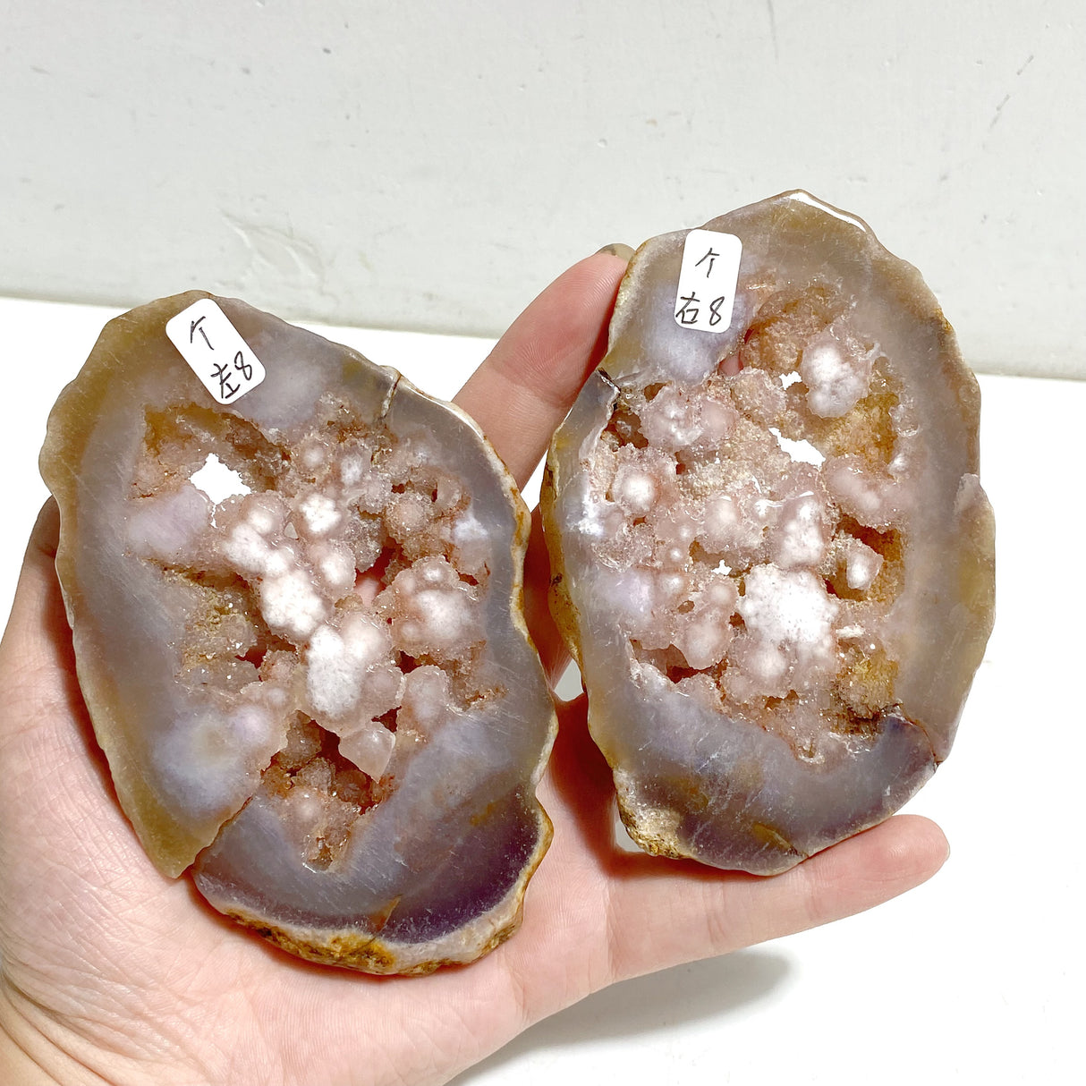Geode Pink Amethyst Slab Butterfly Wing Carving With Stand