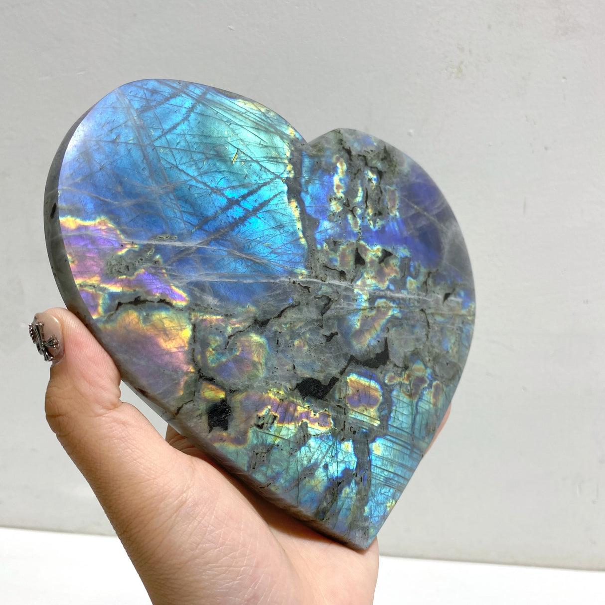 4 Pieces Large Labradorite Heart With Stand