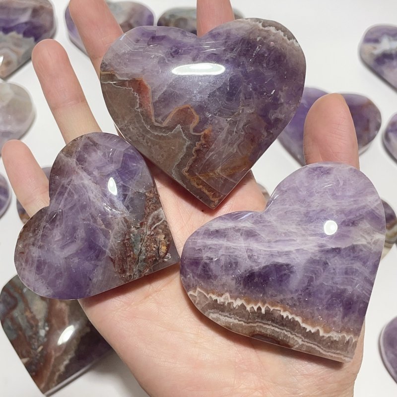 32 Pieces Amethyst Mixed Stripe Agate Heart - Wholesale Crystals