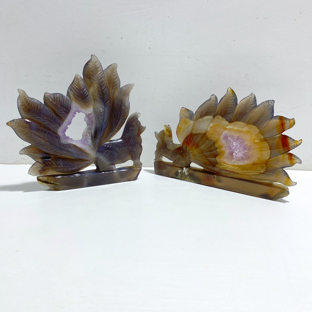 2 Pieces Geode Agate Druzy Nine-tailed Fox Carving #13