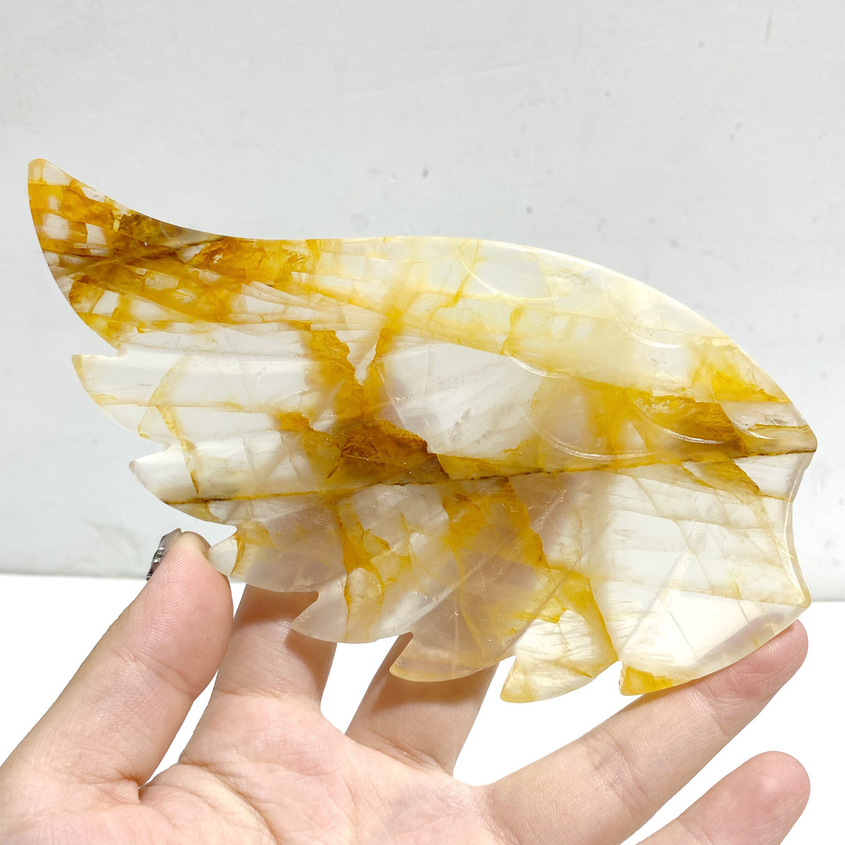Unique Golden Hematoid Quartz Fire Quartz Heart Wing Carving With Stand