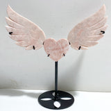 Pink Opal Heart Wing Carving With Stand