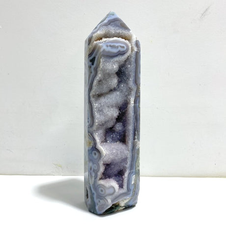 36.5CM Large Geode Druzy Moss Agate Four - sided Point - Wholesale Crystals