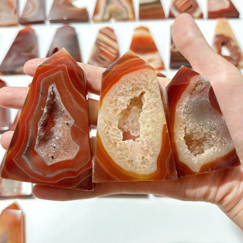 38 Pieces Geode Druzy Carnelian Four - Sided Points - Wholesale Crystals