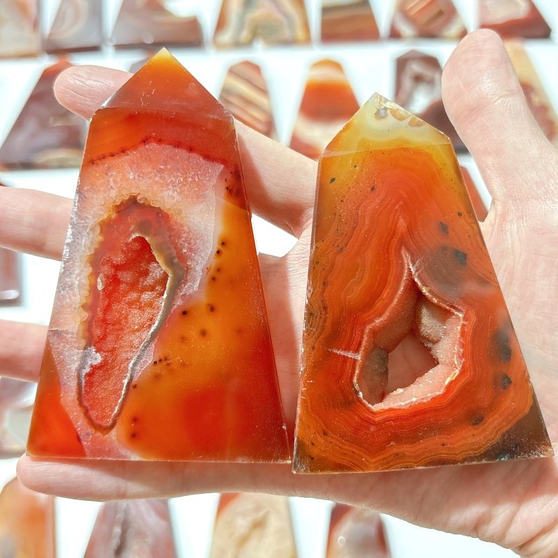 38 Pieces Geode Druzy Carnelian Four - Sided Points - Wholesale Crystals