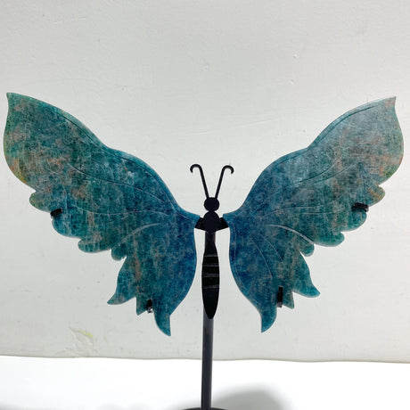 Blue Apatite Butterfly Wing Carving With Stand