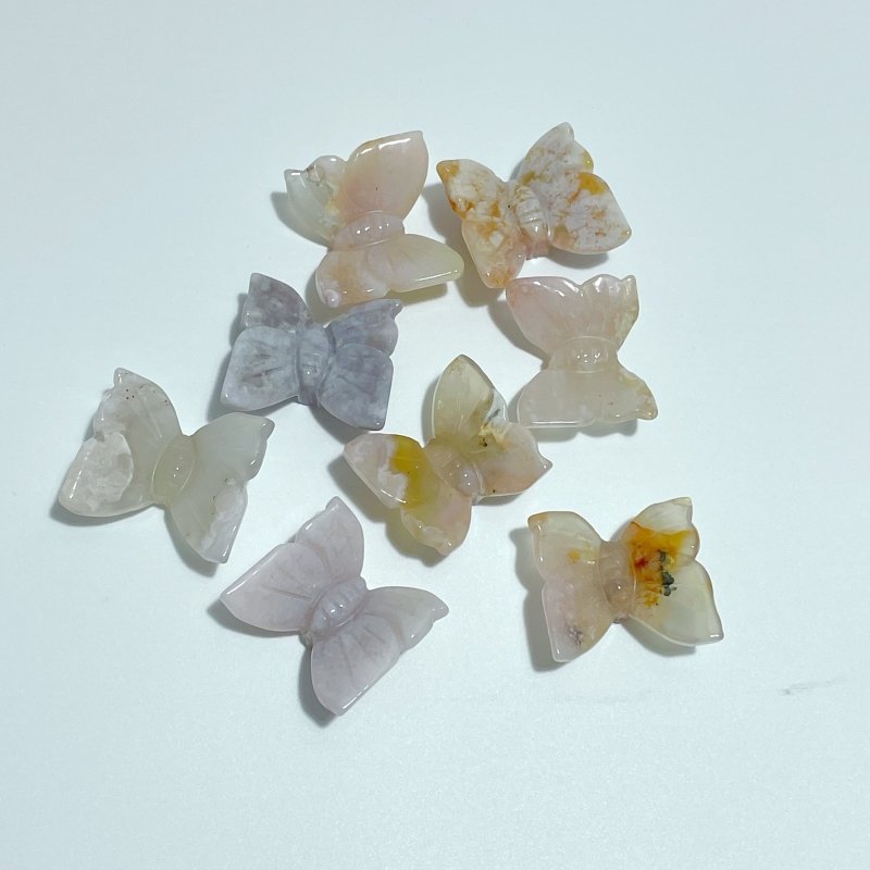 3D Butterfly Carving Wholesale Rose Quartz Sakura Flower Agate - Wholesale Crystals