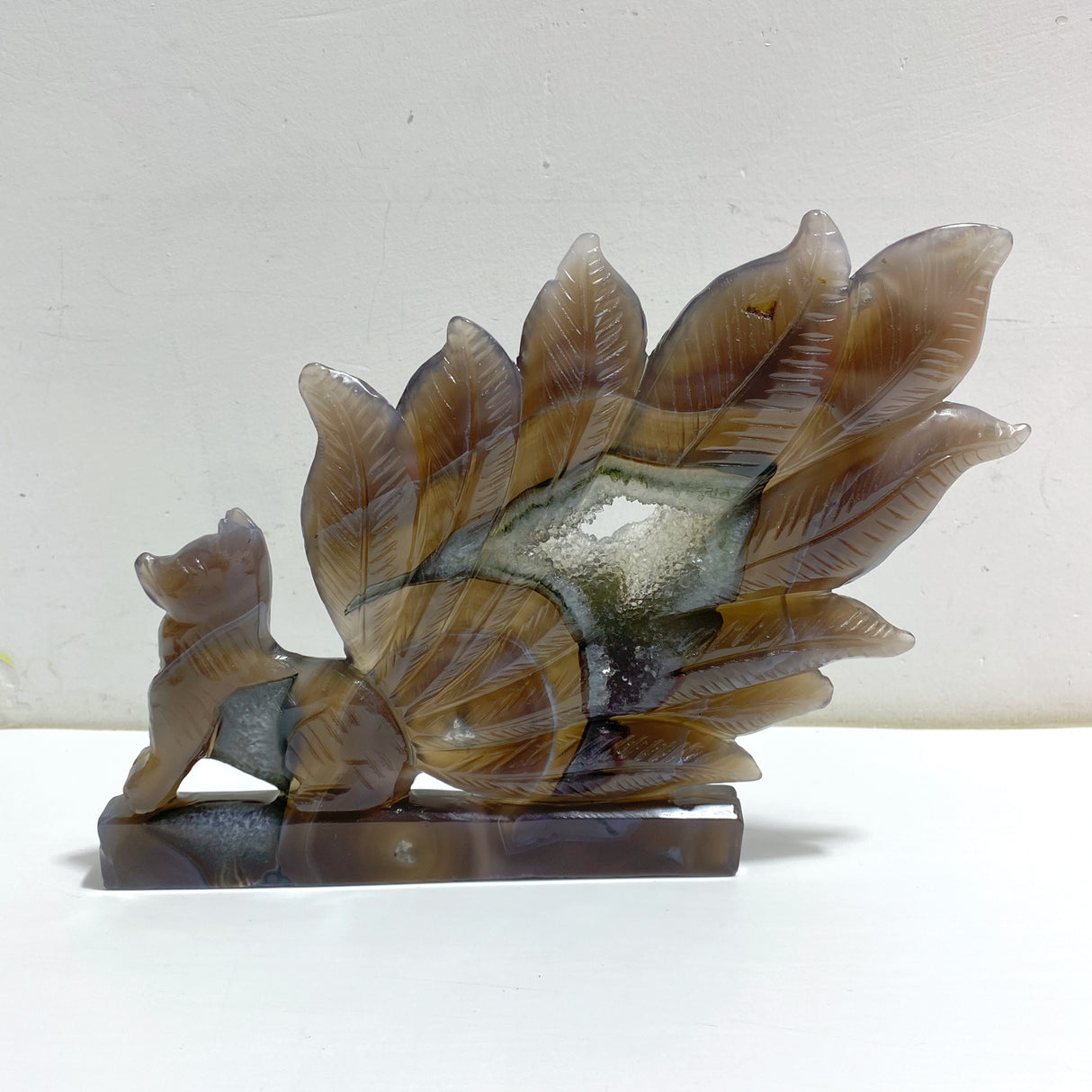 Geode Agate Druzy Nine-tailed Fox Carving #14