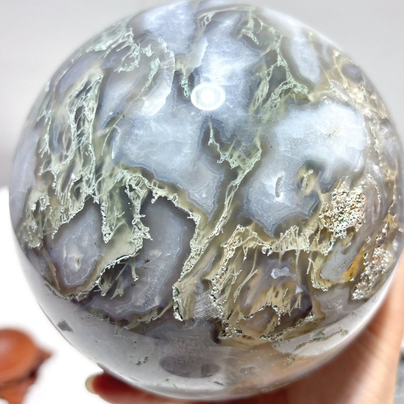 3Pieces Large Geode Moss Agate Large Sphere - Wholesale Crystals