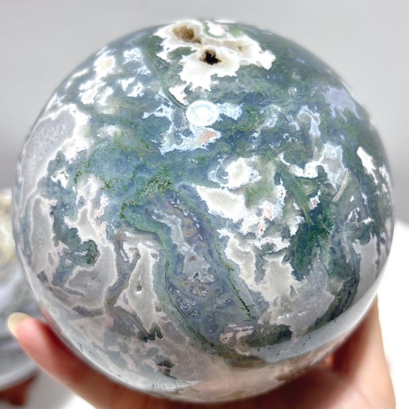 3Pieces Large Geode Moss Agate Large Sphere - Wholesale Crystals