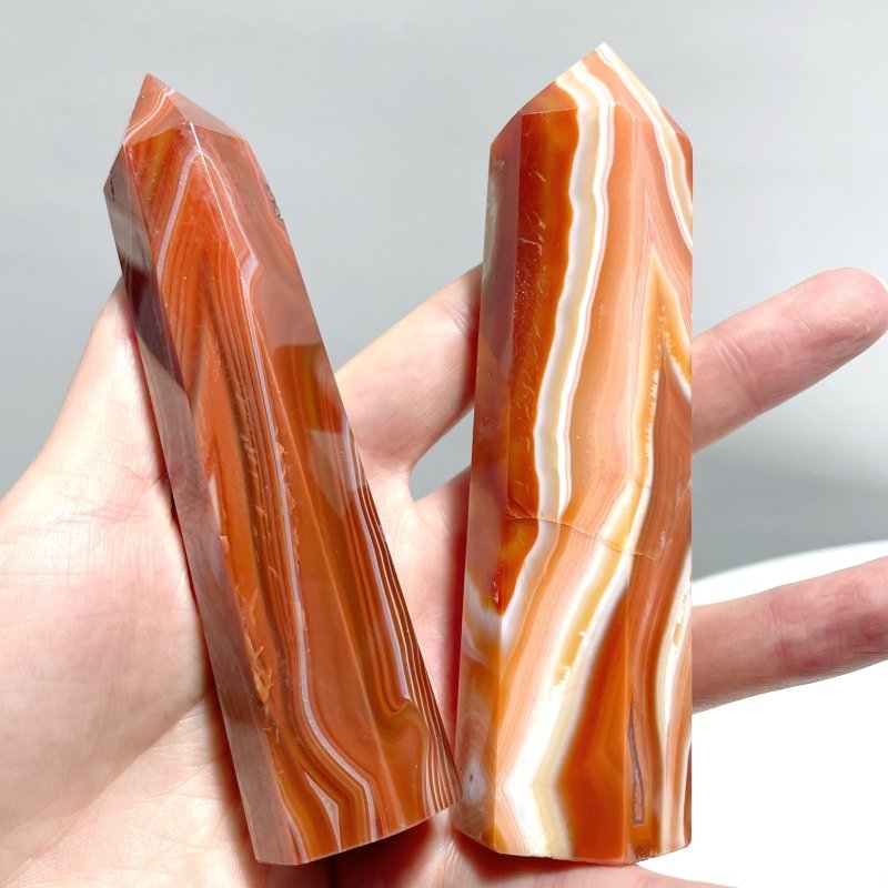 4 - 6.3in Red Carnelian Stripe Tower Point Crystal Wholesale - Wholesale Crystals