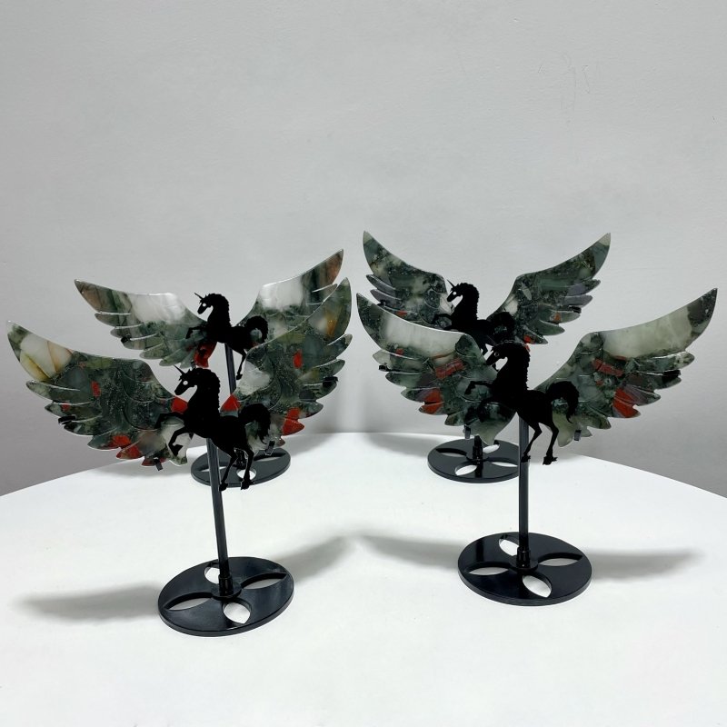 4 Pairs Africa Blood Stone Pegasus Wing Carving With Stand - Wholesale Crystals