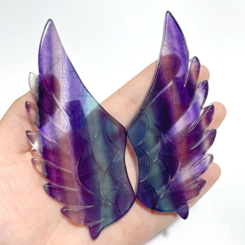 4 Pairs Beautiful Rainbow Fluorite Pegasus Wing Crystal Carving With Stand - Wholesale Crystals